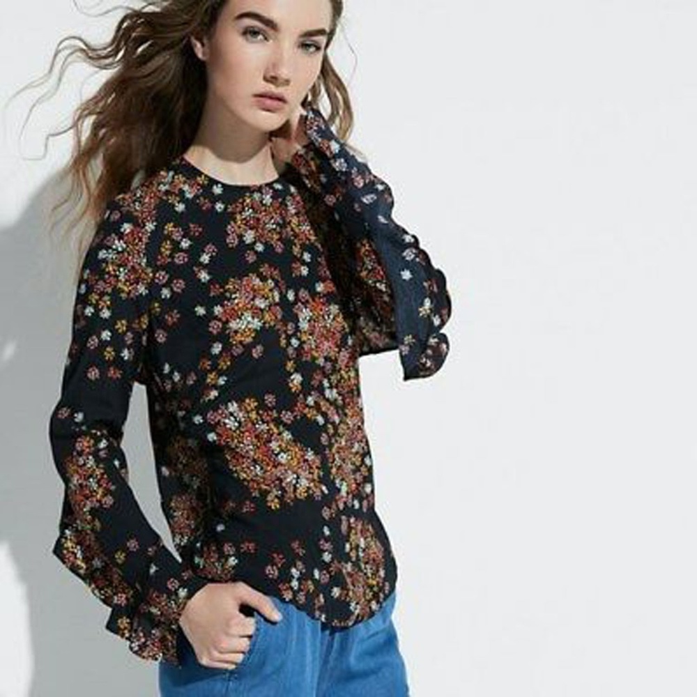NWT K/Lab Floral Ruffle Open Back Top